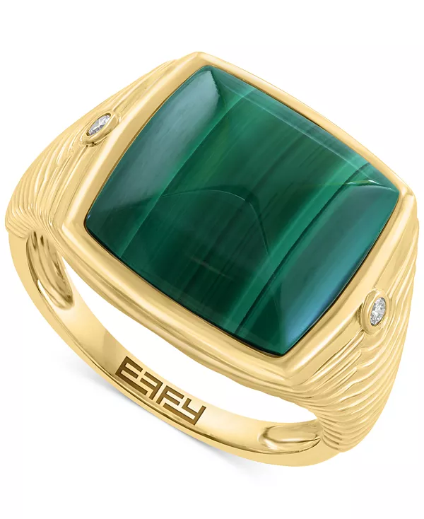 

Мужское кольцо Effy с малахитом и бриллиантами в оправе «кушон» из 14-каратного золота Effy Collection, malachite
