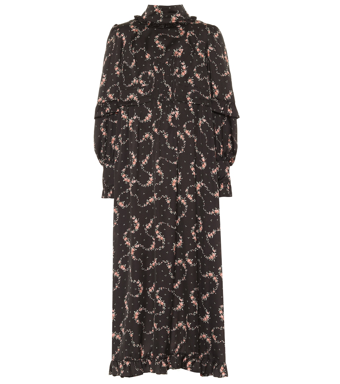 

Платье миди из атласа с цветочным принтом Rabanne, Black Flowers Garland