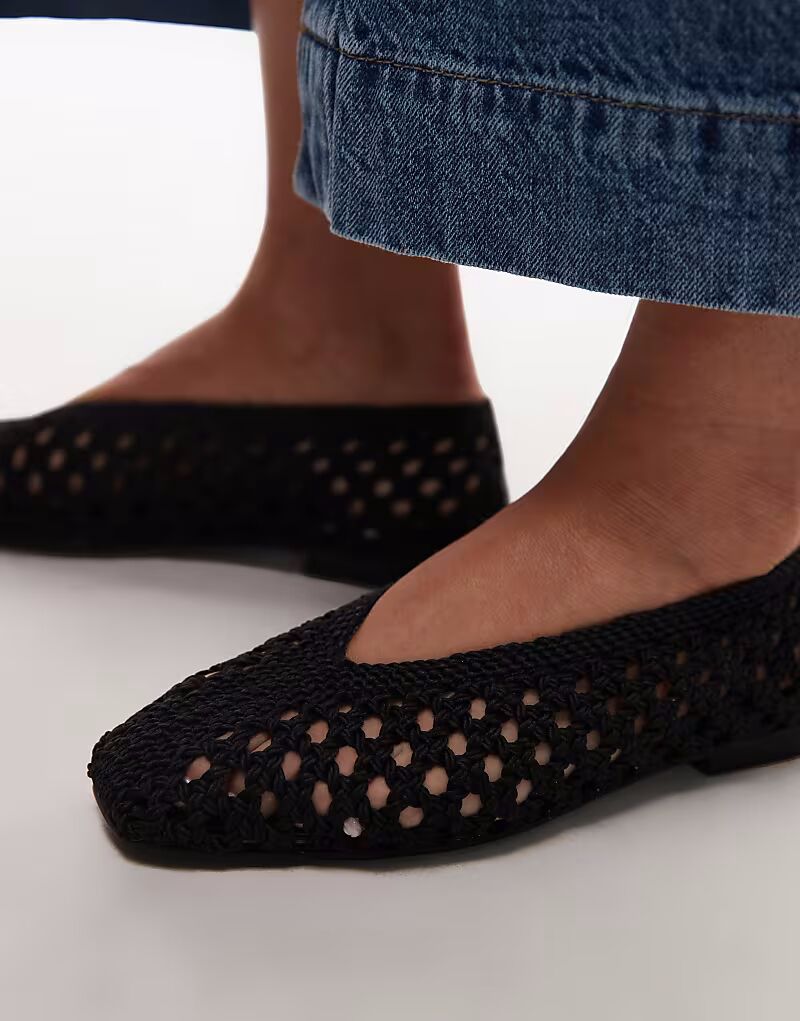 Плоские туфли Topshop Beatti плетеные черного цвета — фото 4