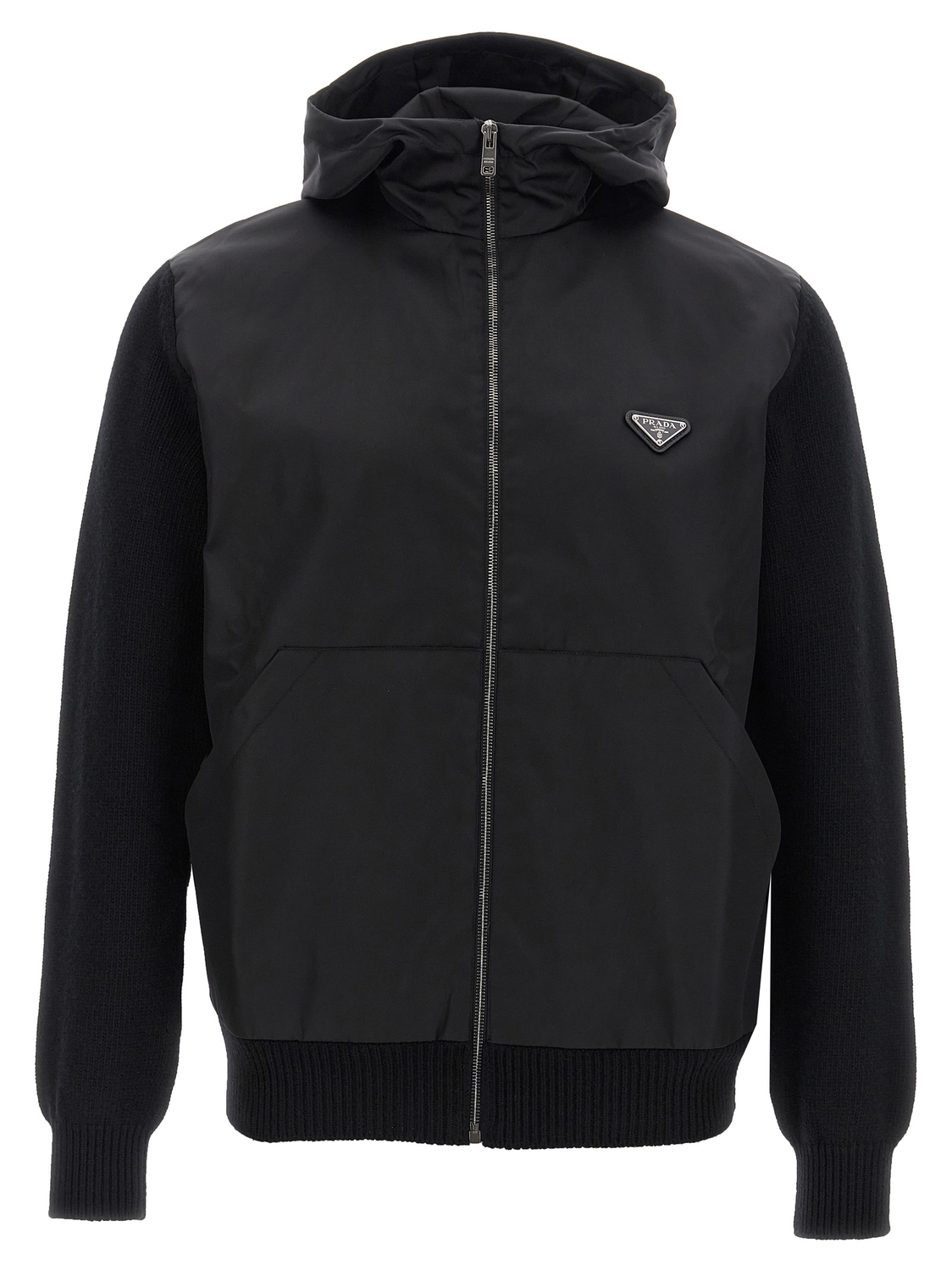 

Кардиган с логотипом из двух материалов Prada, черный