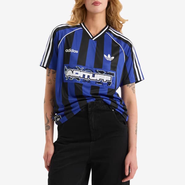 Полосатая футболка Adidas, semi lucid синий/черный — фото 2