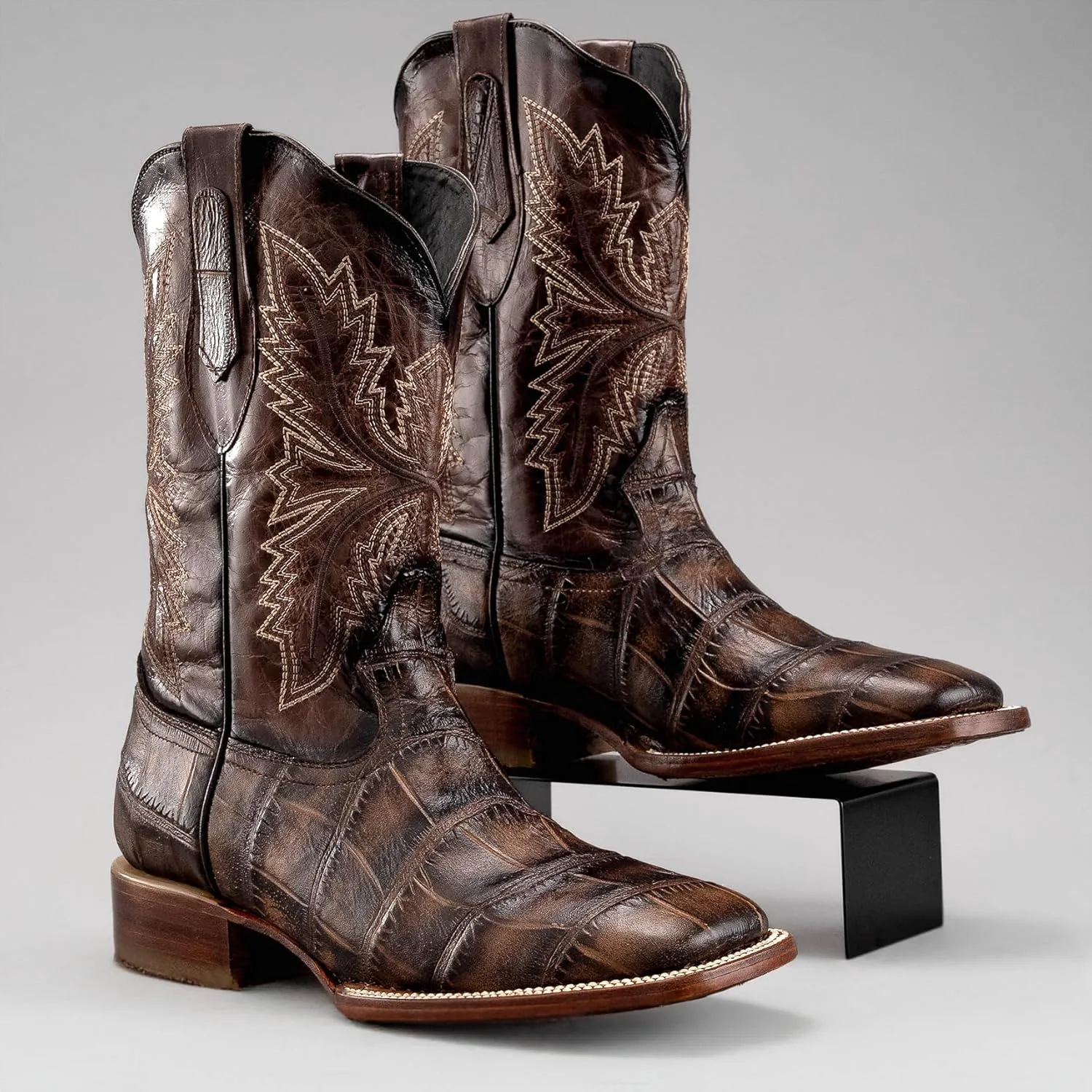 Ковбойские сапоги Joe Boots Alligator из премиальной кожи с квадратным носком, каблук 1,5, вышивка, цвет табак Joe Exclusive — фото 3