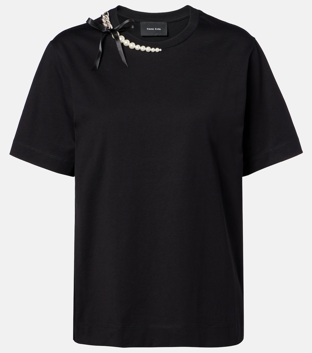 

Хлопковая футболка с декоративными элементами Simone Rocha, Black/Pearl