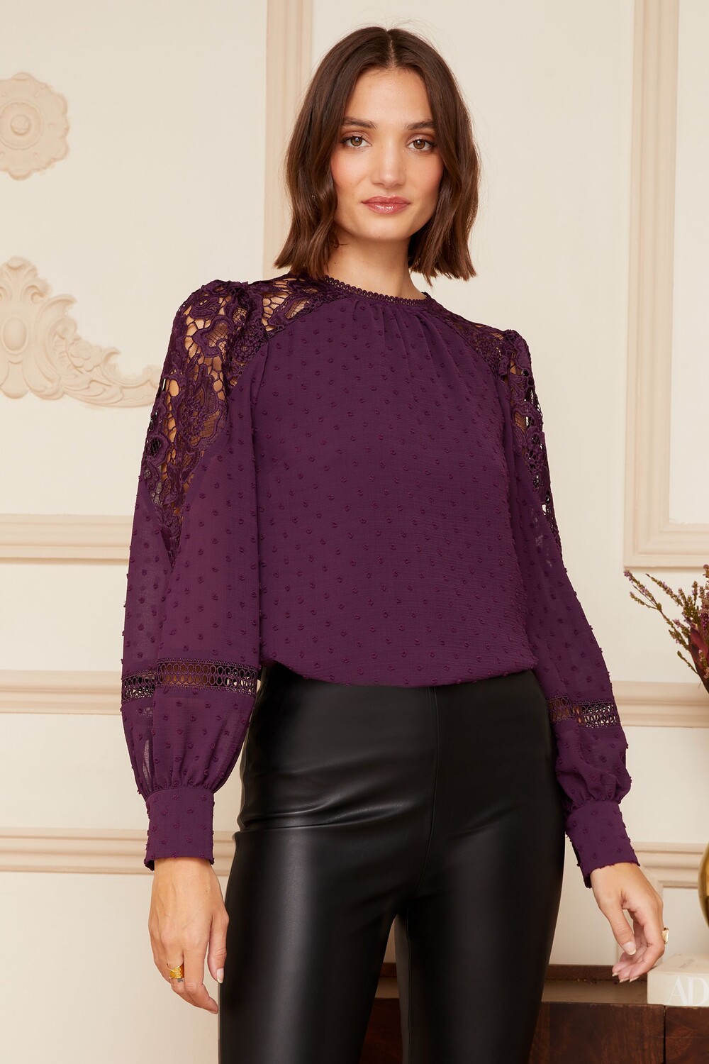 

С длинными рукавами кружевом и точечной текстурой Love & Roses, красный