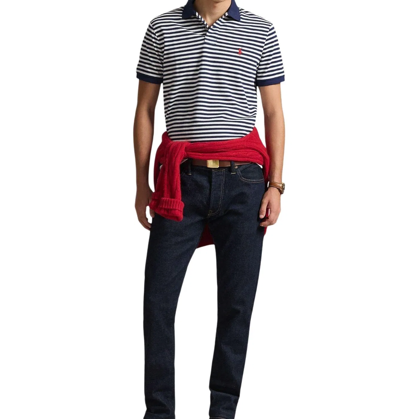 Поло с вышитым логотипом и полосками Polo Ralph Lauren Marine Blue — фото 3