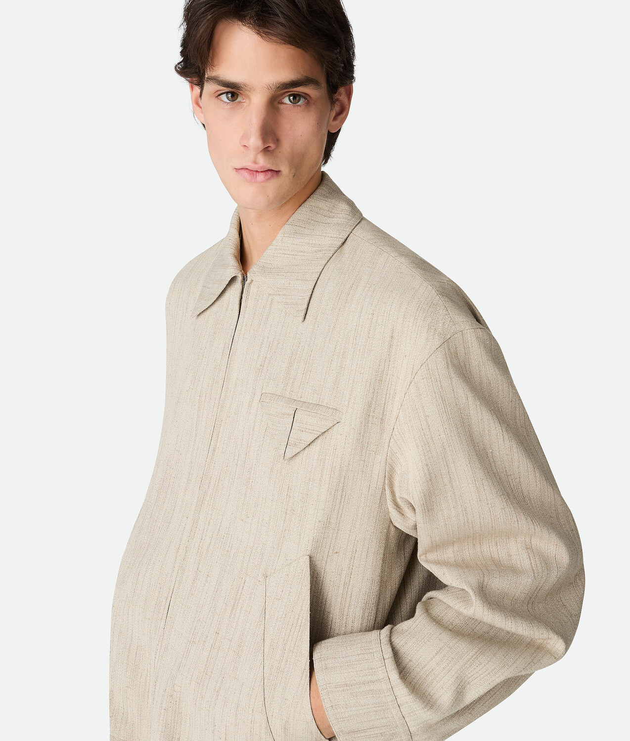Viscose and silk kimono blouson BOTTEGA VENETA, серая замазка — фото 4