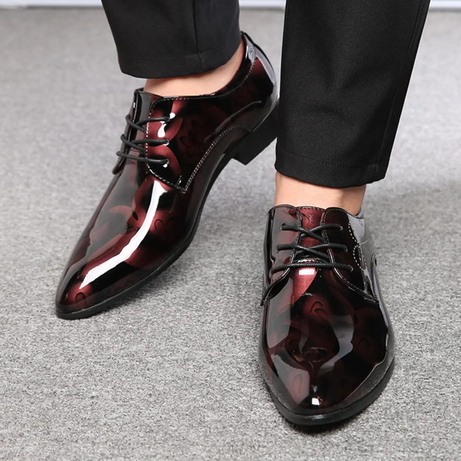 Мужские туфли Derbys из гладкой кожи Generic, винный — фото 3