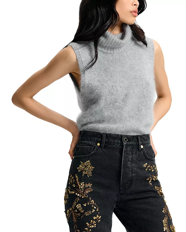 

Свитер без рукавов из ворсистого кашемира Mazzy Veronica Beard, серый