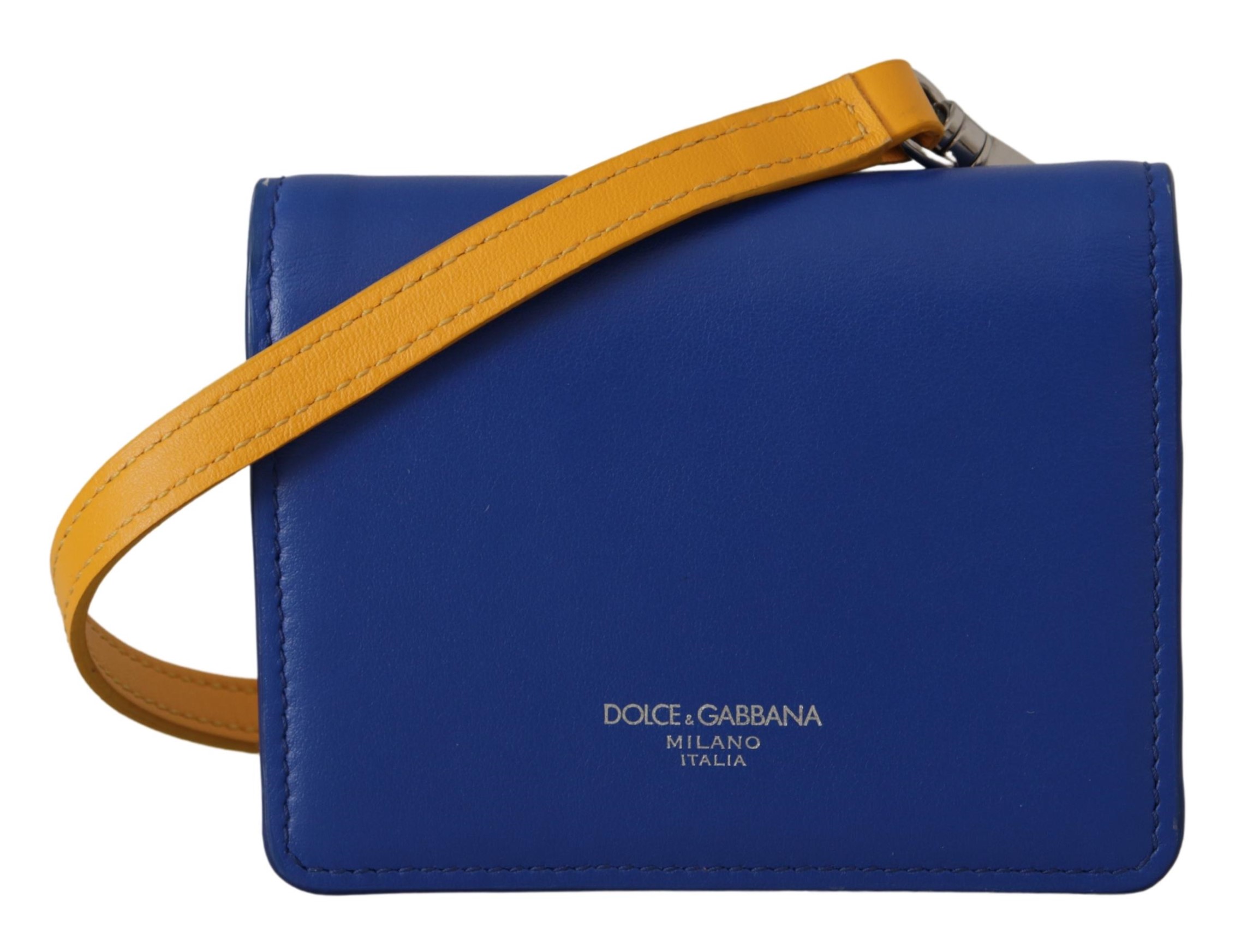 

Элегантный кожаный кошелек двойного сложения с ремешком Dolce & Gabbana, синий