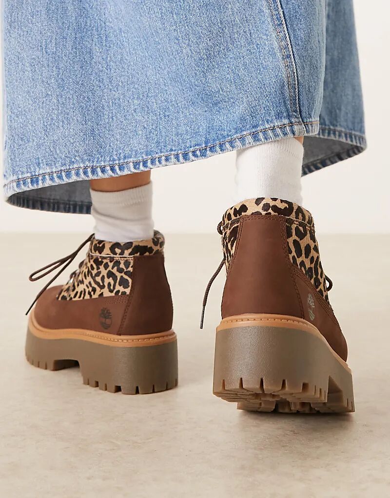 Ботинки Timberland Stone Street Nellie с леопардовым принтом, коричневый — фото 2