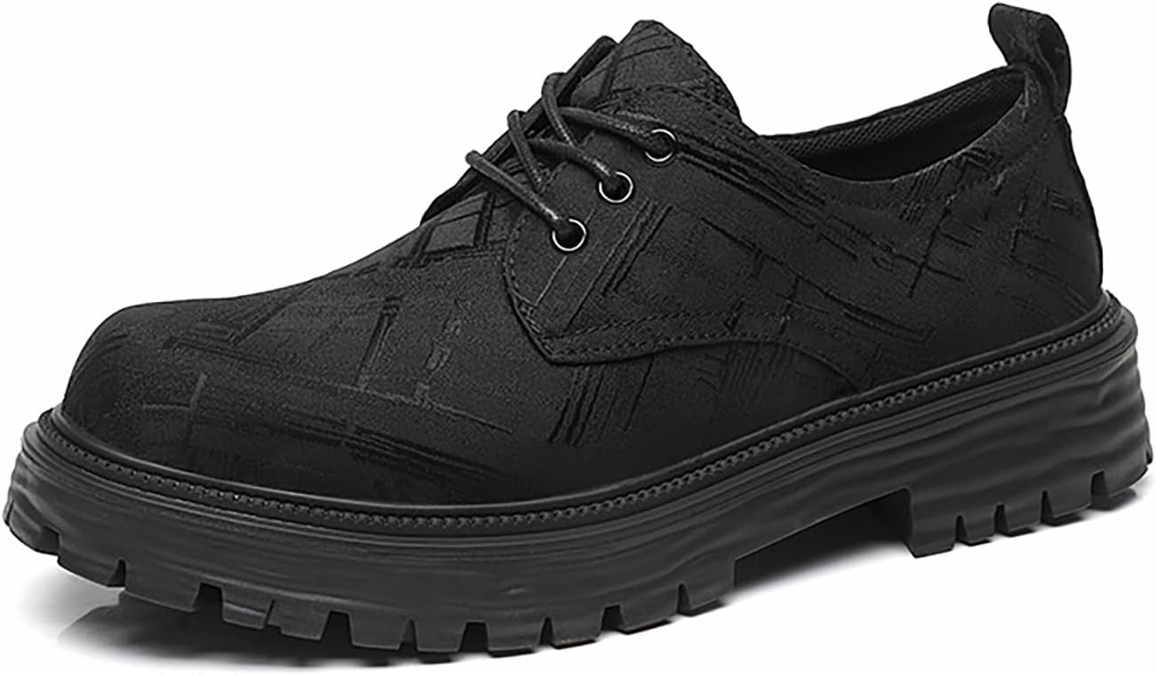 

Мужские оксфорды SIYAKE с круглым носком, платформой и низким широким каблуком, классические шнурованные деловые туфли с рифленой подошвой, противоскользящие формальные дерби, черный