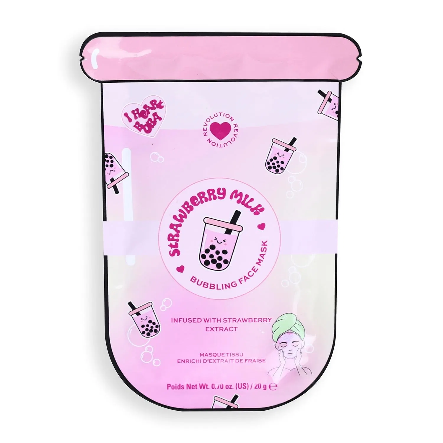 Маска для лица Revolution Beauty London — Пузырьковая «Bubble Tea Strawberry Milk» от I Heart