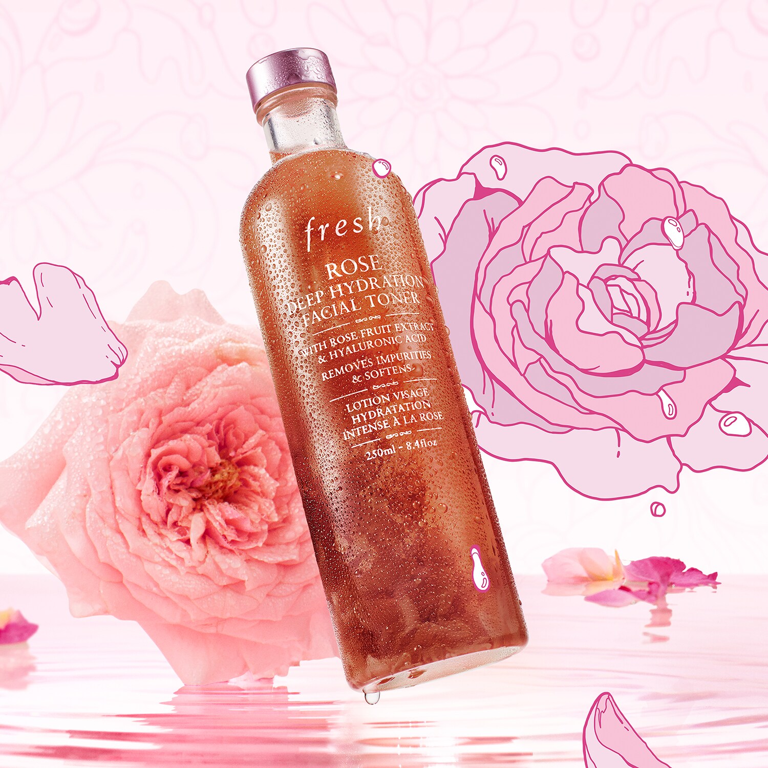 Увлажняющий тоник с розовой и гиалуроновой кислотами. Rose Facial Toner Fresh, 400 ml — фото 4