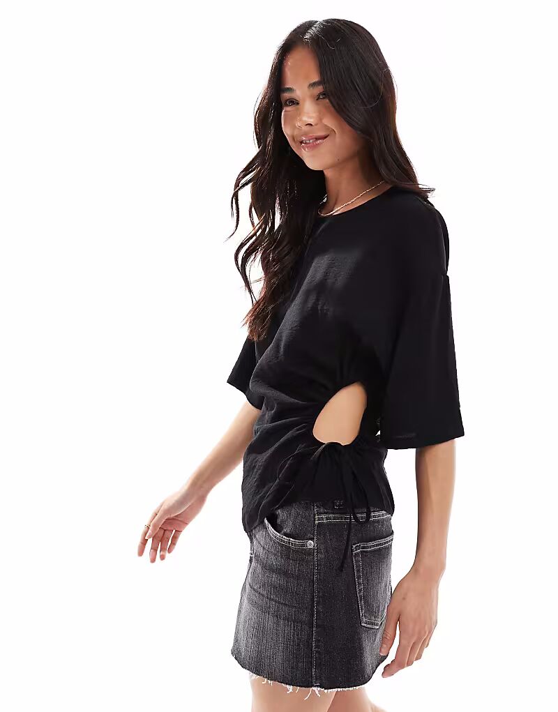 

Асимметричный топ ASOS DESIGN с вырезом сбоку черного цвета