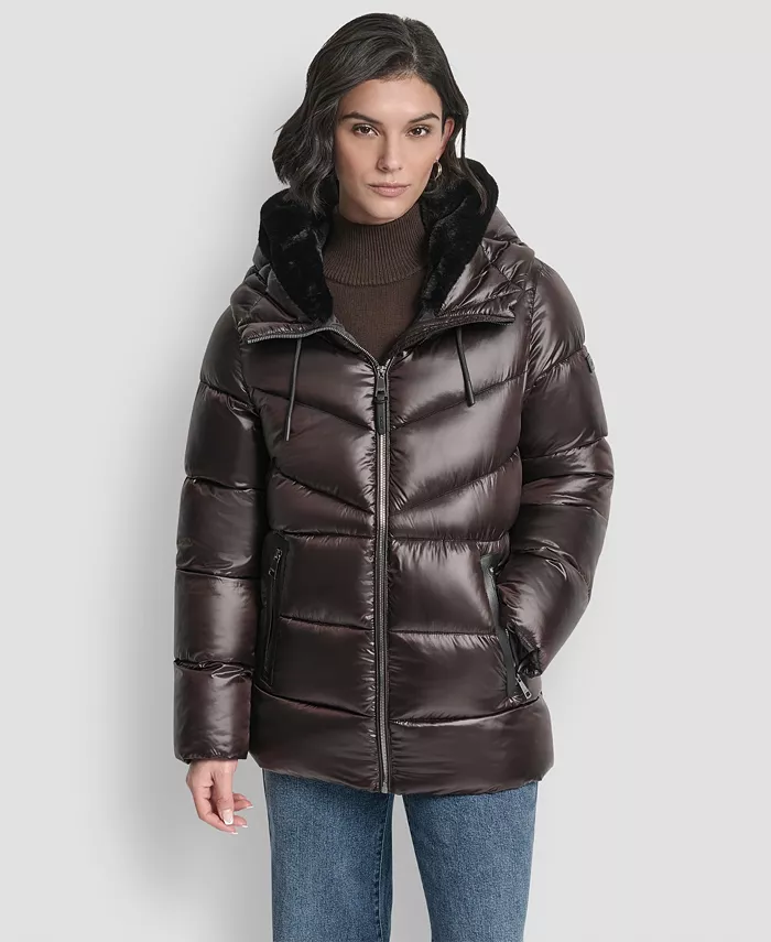 

Женское стеганое пальто Shine с капюшоном DKNY, коричневый