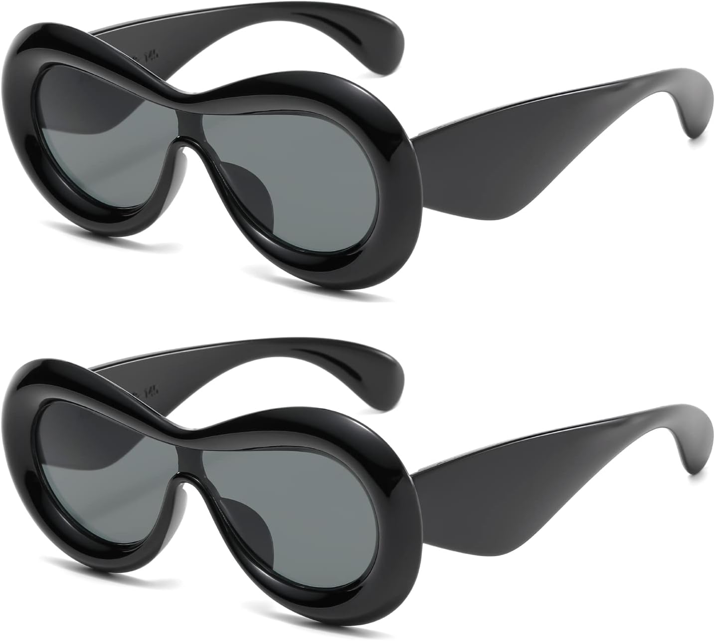 

Солнцезащитные очки Long Keeper 2 пары, увеличенного овального размера, для женщин и мужчин, в стиле Y2K, с надувной оправой и цельными линзами, защита от УФ-излучения UV400, Black+black