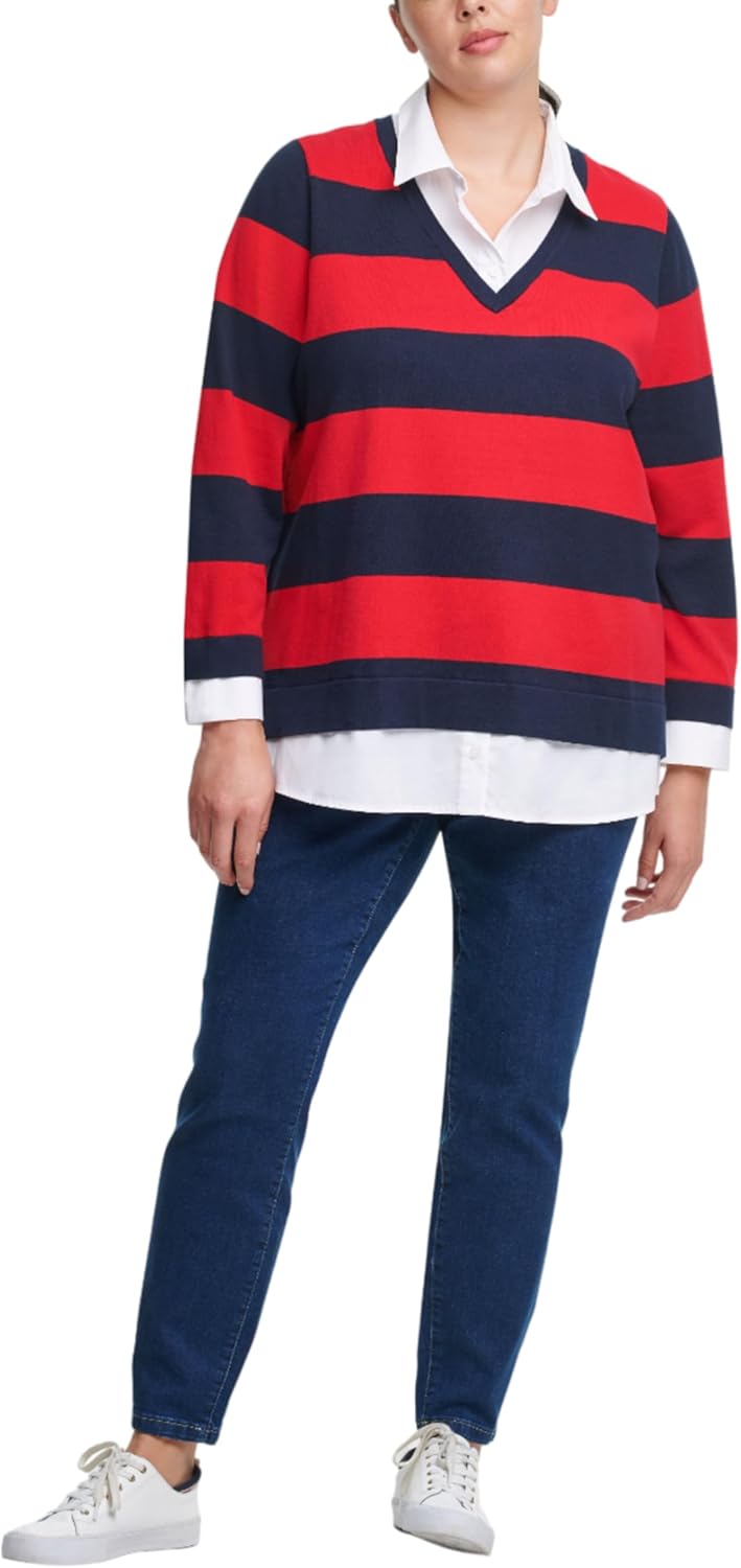 

Женская рубашка Tommy Hilfiger Roll Tab с застежкой на пуговицы (стандартные и большие размеры), Sky Captain Multi