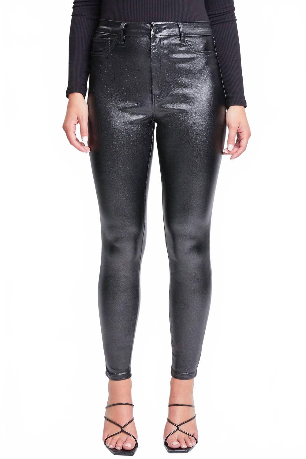 

Женские джинсы-скинни с высокой талией и металлическим эффектом - серебристый цвет Ymi, серебряный