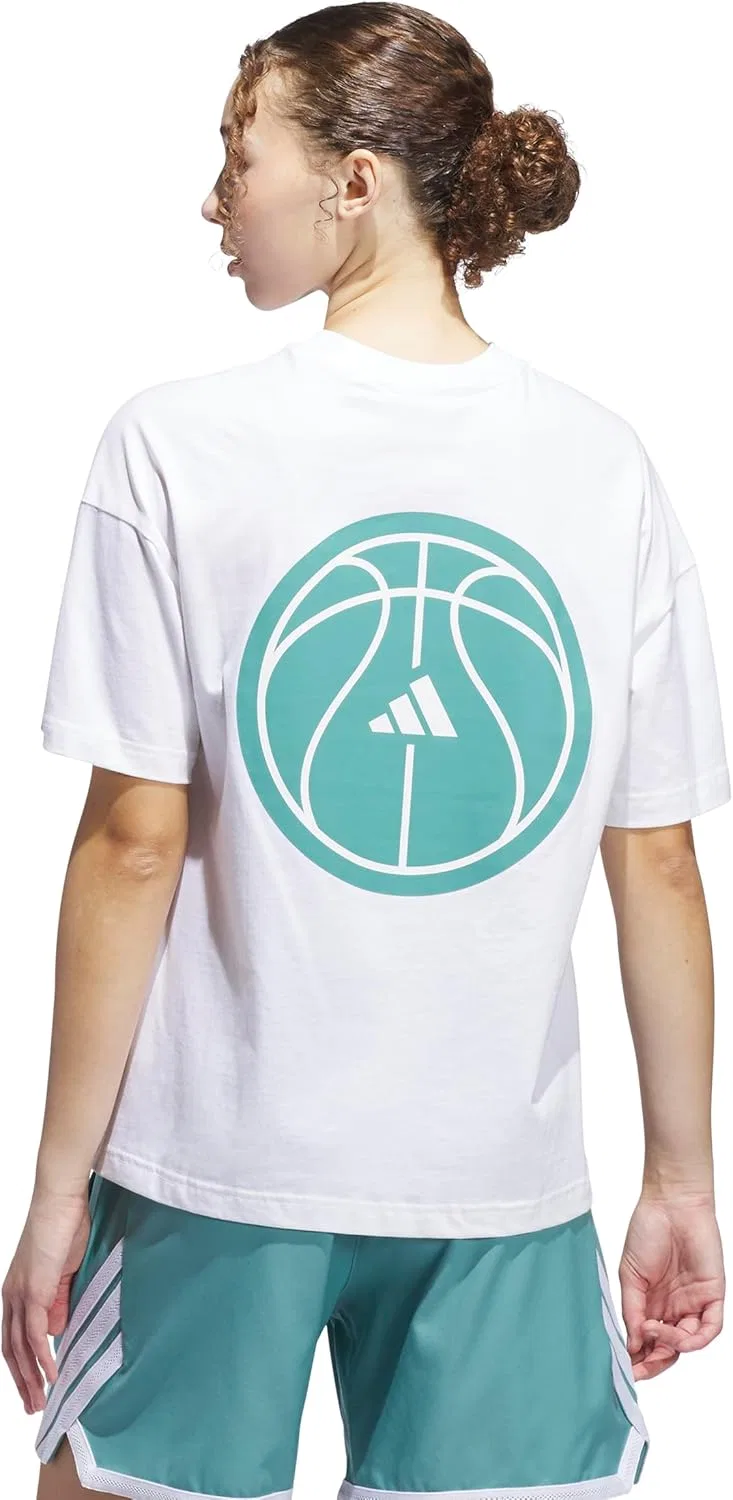 Футболка женская adidas Basketball, белый/Powder Teal — фото 2