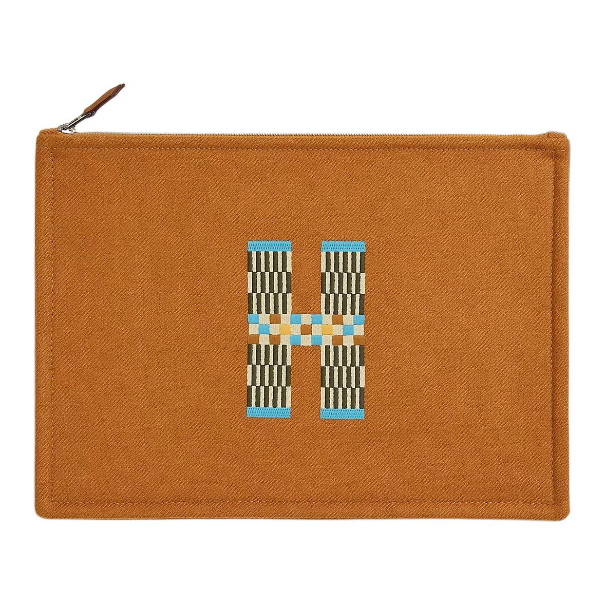 

HERMES Плоский хлопковый клатч большой женский коричневый, Brown