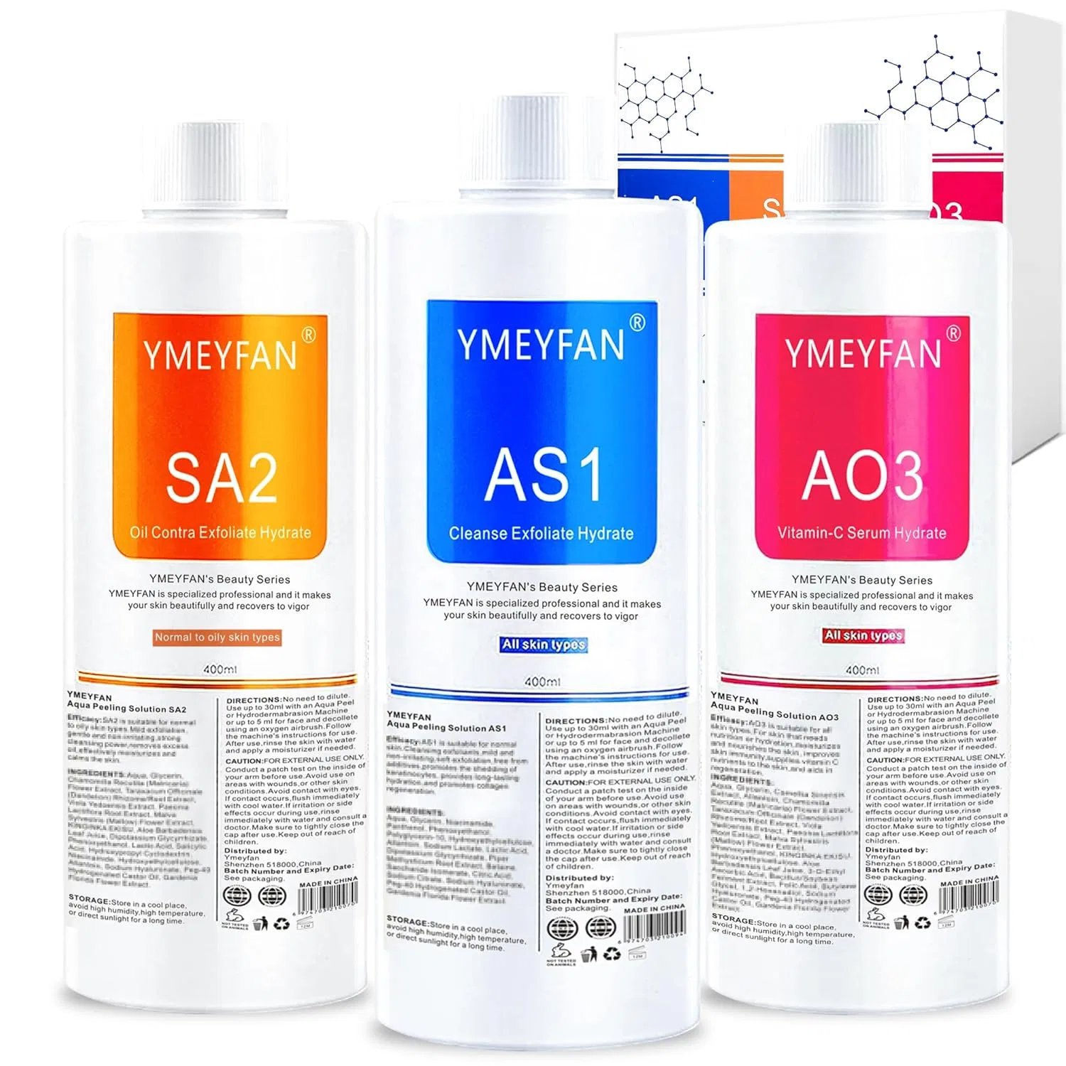 Пилинг Ymeyfan — Растворы для аквапилинга AS1, SA2, AO3 для аппаратов Aquafacial от, 400 мл