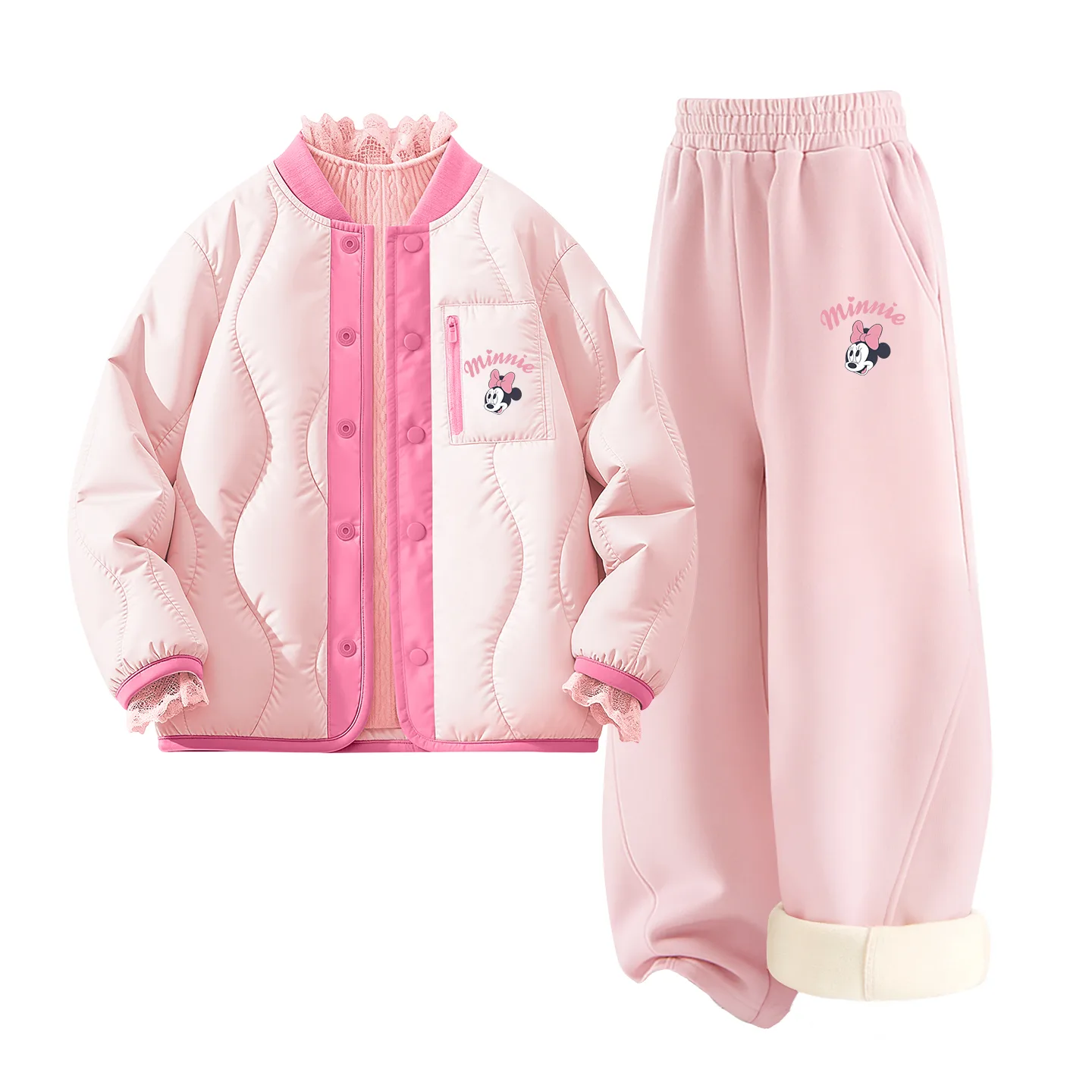 Детская повседневная спортивная футболка с круглым вырезом Disney, [Thickened and Fleece-Lined Three-Piece Set]Silicone Di-Lift K Firework Pink+Di-Lift K Lotus Pink+Solid Color Rose Red — фото 3