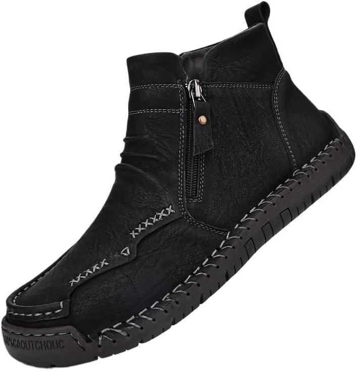

Повседневные модные ботинки на молнии для мужчин, кожаные ботинки-чукка, легкие лоферы без шнурков, туфли средней высоты для ходьбы и вождения Hhhchpm, черный