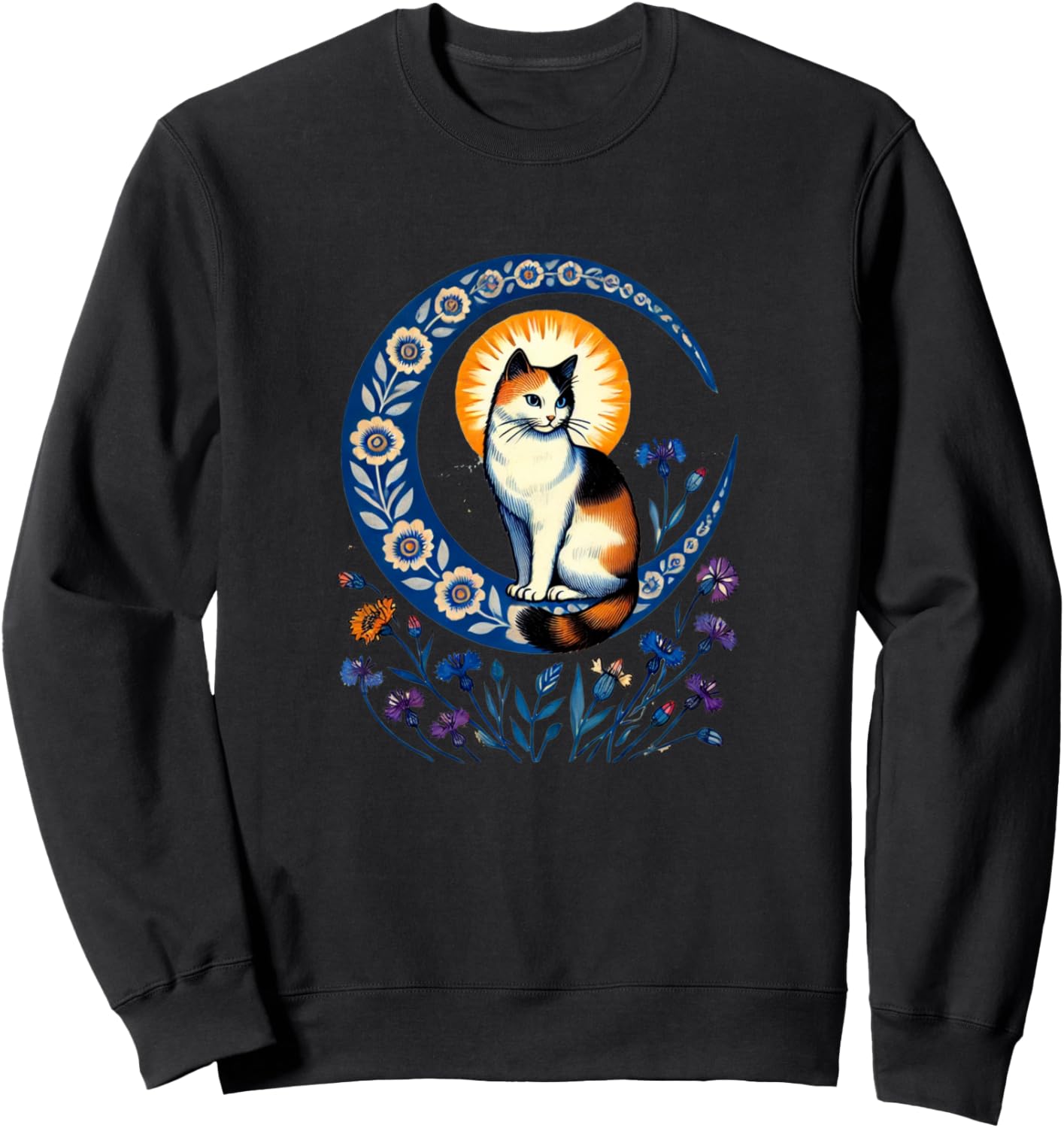 

Толстовка с изображением кошки в пестрых тонах и василька на фоне луны Retro Cali Lovers Snugg, черный