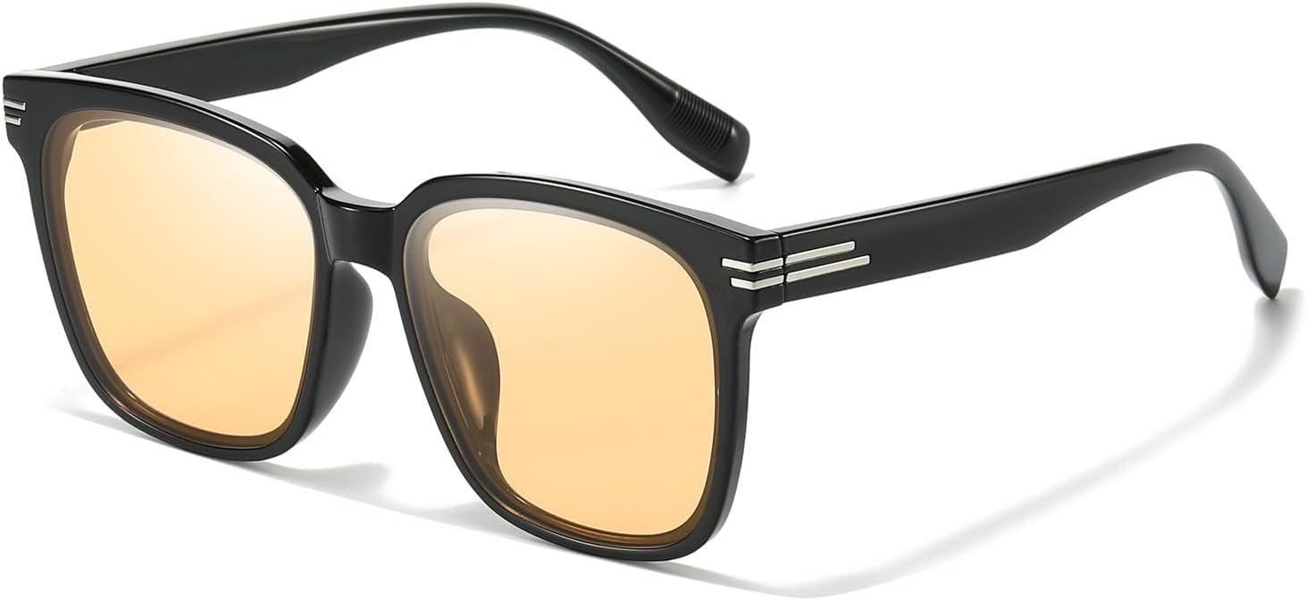 

Солнцезащитные очки LVIOE Trendy Rectangle для женщин, стильные поляризованные солнцезащитные очки для небольшого лица, A02 Glossy Black Frame / Orange Non-polarized Lenses