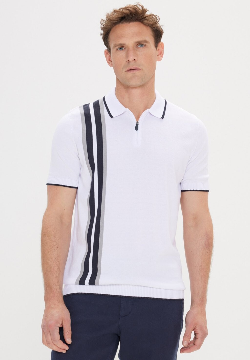 

Рубашка-поло Standard Fit Polo Collar AC&CO / ALTINYILDIZ CLASSICS, белая темно-синяя