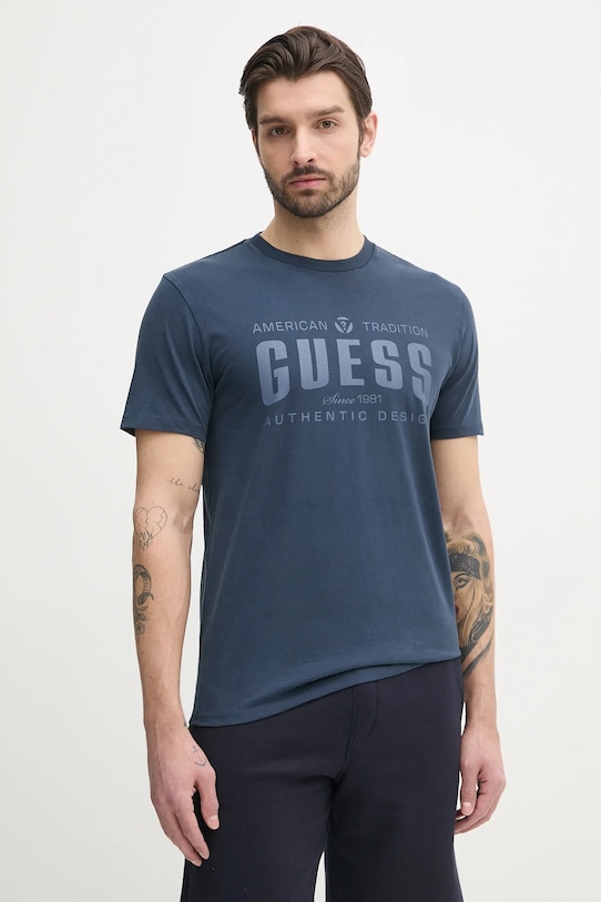 

Хлопковая футболка Guess, темно-синий