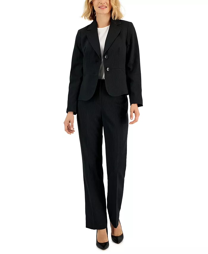 

Женский двубортный костюм в полоску, Regular & Petite Le Suit, черный