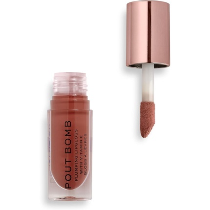 Блеск для губ Revolution Beauty London Pout Bomb Plumping Gloss High Shine Rich Pigment Soft Tingle Effect Cookie Deep Nude 4.6ml — фото 2