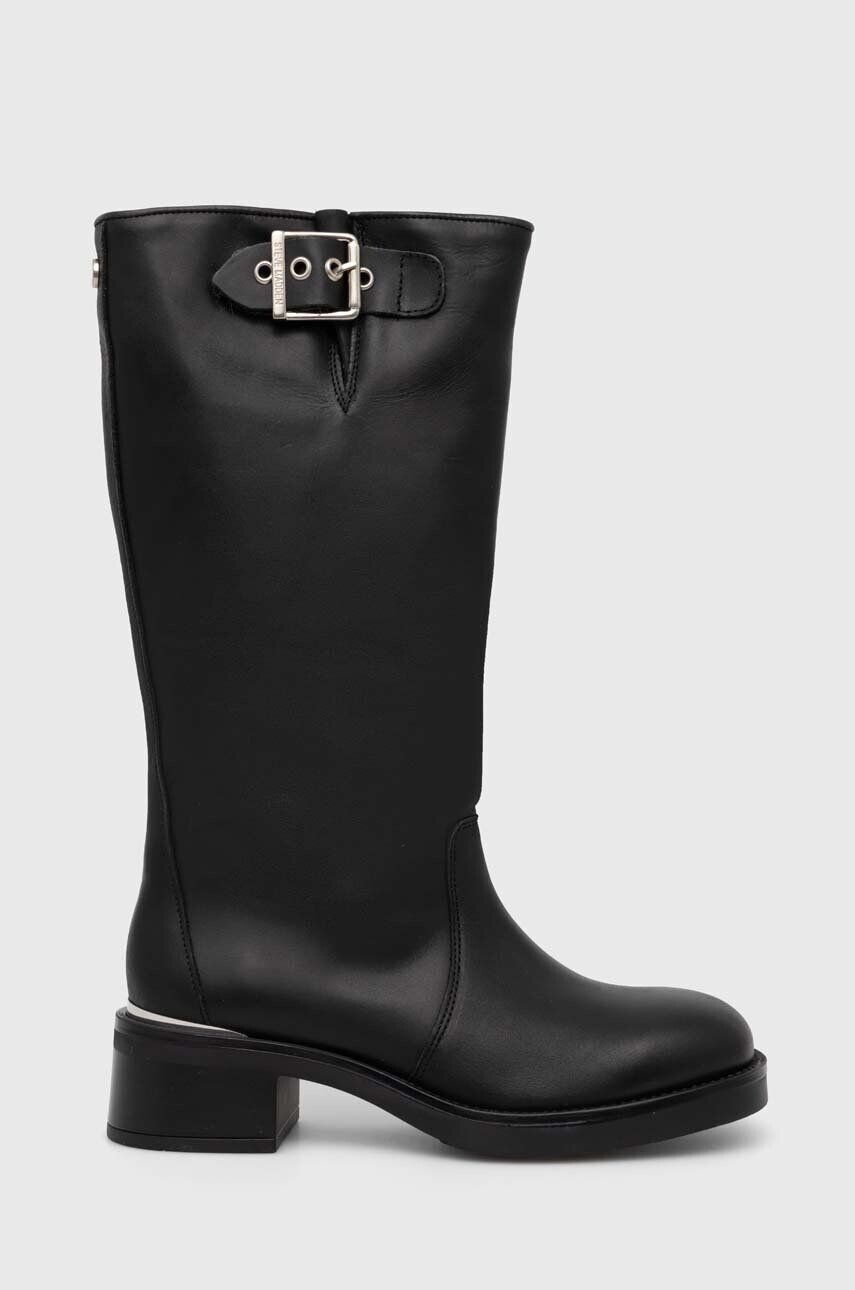 Женские сапоги Steve Madden высокие кожаные с пряжкой, черный — фото 3