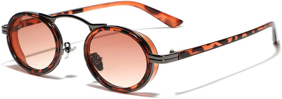 

Солнцезащитные очки в стиле ретро-панк для женщин, маленькие овальные, с градиентным переходом цвета, защита от УФ-излучения UV400; модные полуметаллические солнцезащитные очки для мужчин TKKTLLT, Leopard Tea Gradient
