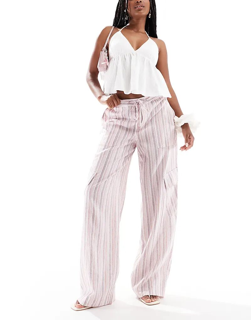 

Брюки Cotton On Haven из практичного льняного материала в розовую полоску Cotton:On