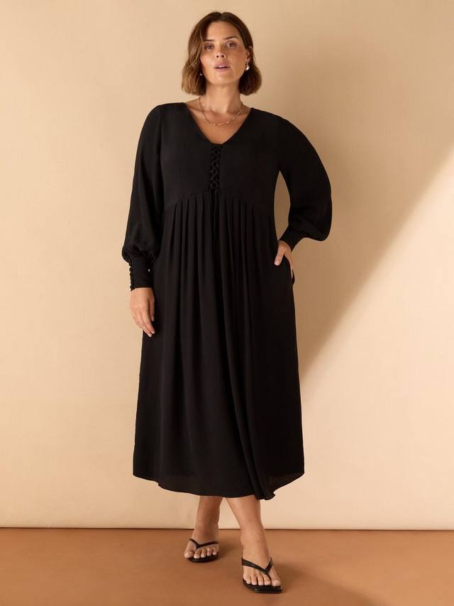 

Платье миди с завязками и рукавами-фонариками Live Unlimited, Black