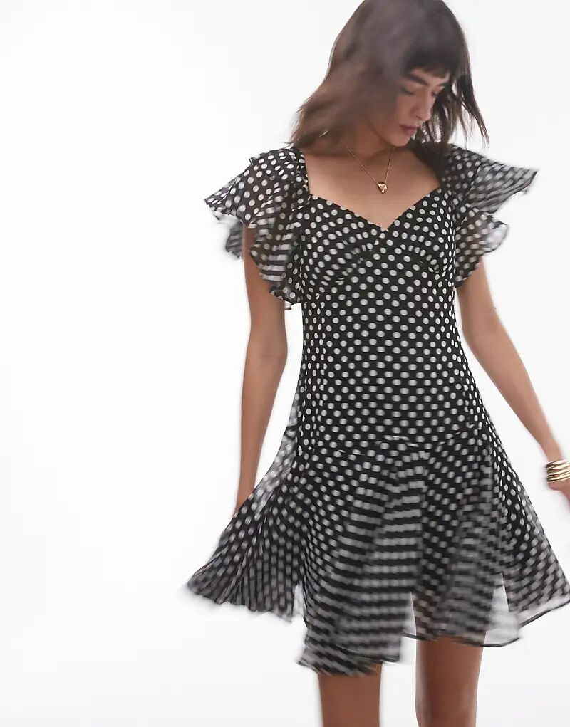 

Мини-платье с оборками в однотонный горошек Topshop