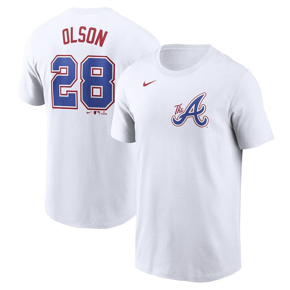 

Мужская белая футболка Nike Matt Olson Atlanta Braves City Connect Fuse с именем и номером, цвет Brv White