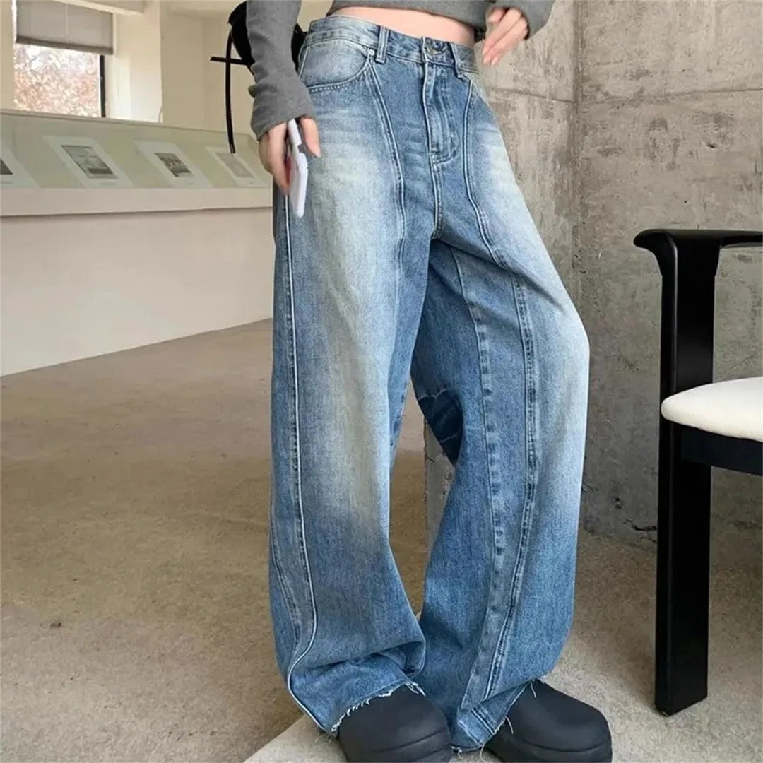 Джинсы свободные с рваным краем, Vintage Blue — фото 4