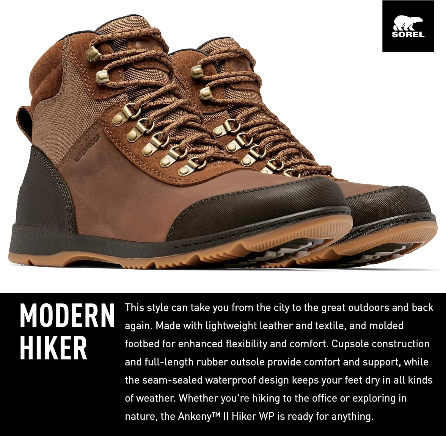 Мужские водонепроницаемые зимние ботинки Sorel Ankeny II Hiker Plus, 2-Velvet Tan Black — фото 3