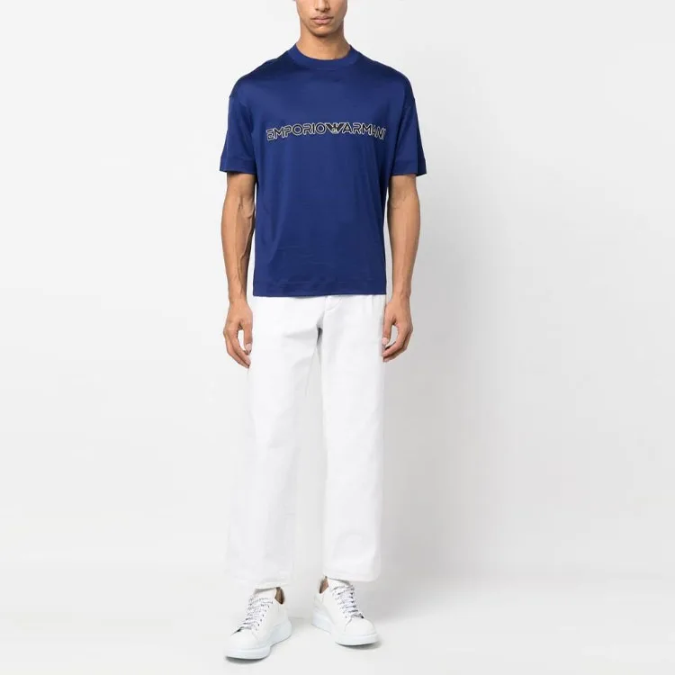 EMPORIO ARMANI Футболка мужская iron blue с круглым вырезом и прямым кроем — фото 3