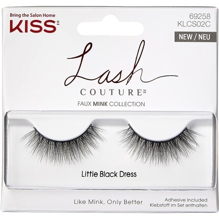 

Lash Couture Коллекция из искусственной норки Накладные ресницы Маленькое черное платье Ультратонкие конические синтетические накладные ресницы с клеем для ресниц Черные 2 штуки, Kiss