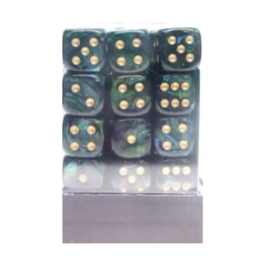 

d6 12 мм нефритовый с золотом (36), Dice - Scarab (Chessex)