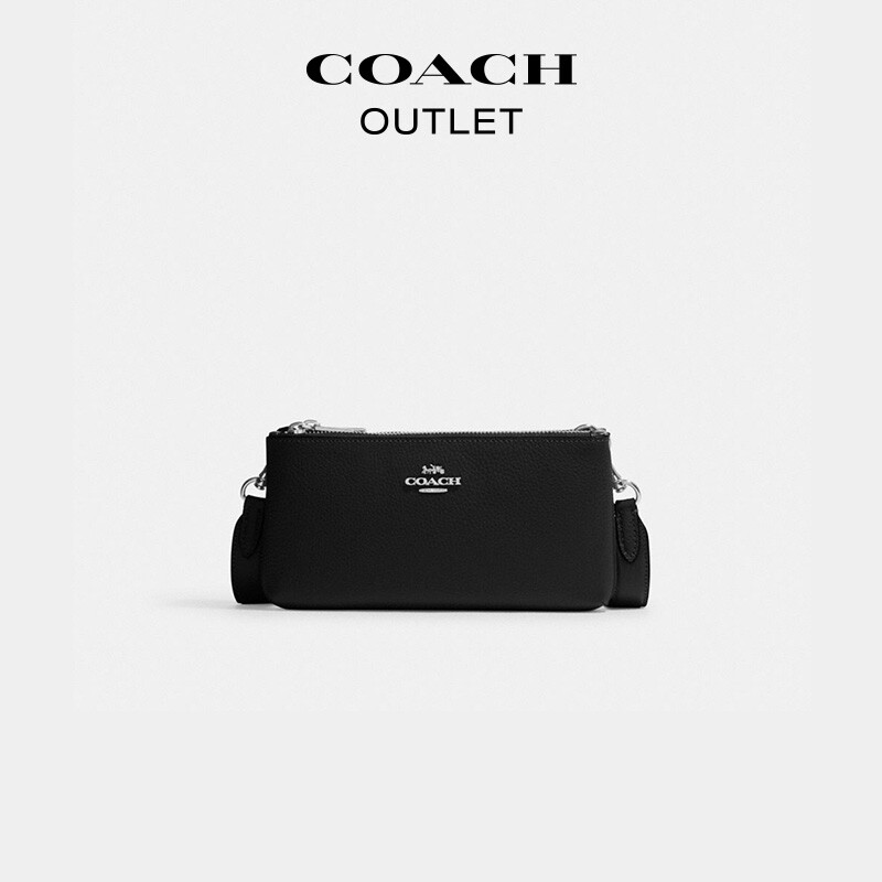 

COACH Женская сумка через плечо с двойной молнией, Высококачественная дорожная сумка, черный