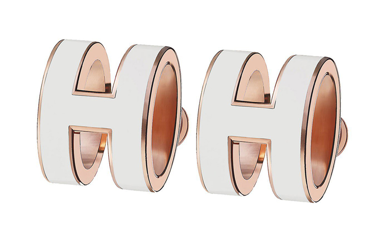 Серьги-гвоздики Rose Gold с лаковым покрытием HERMES, белый розовое золото — фото 3