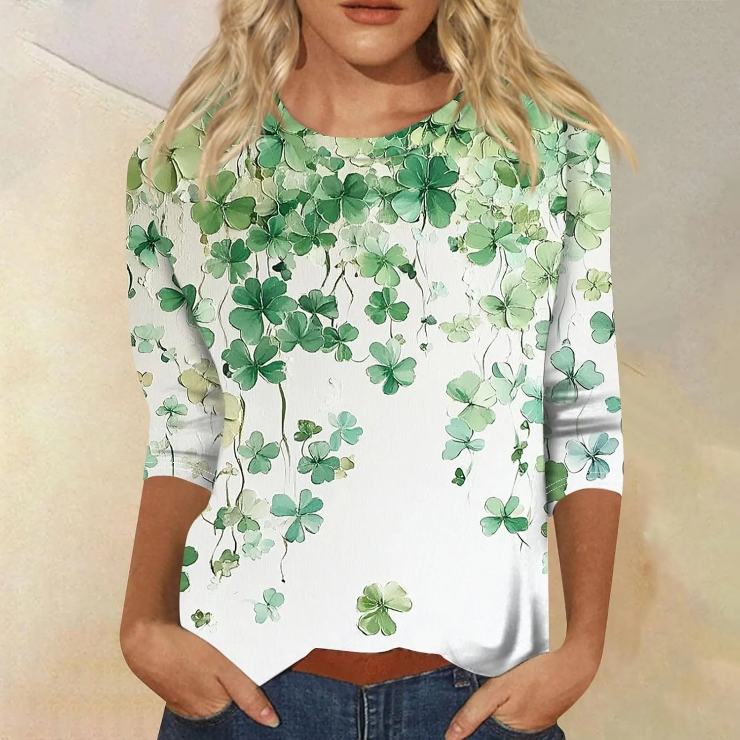 Футболка St Patricks Day для женщин 2025, casual, plus size, с рукавом 3/4 — фото 2
