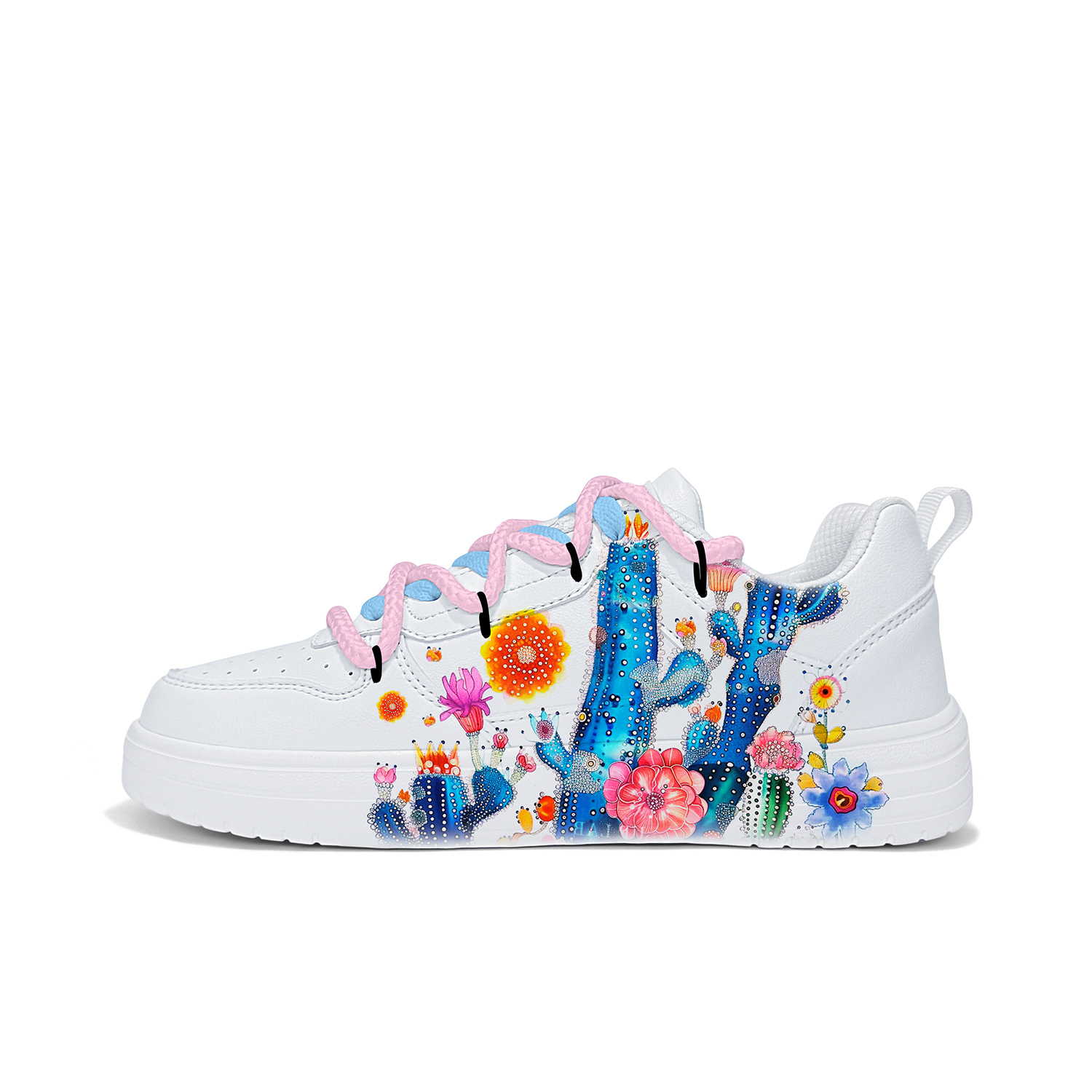 

Cold cicadas yesterday Антискользящие износостойкие легкие дышащие низкие скейтерские кроссовки унисекс белый цвет перекрестные ремни кактусовый принт ZLJ2019D