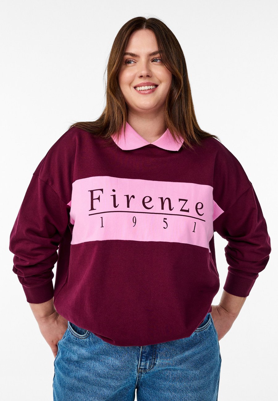 

Толстовка Zizzi MIT KRAGEN UND KONTRAST, Fig W Bonbon/Bordeaux