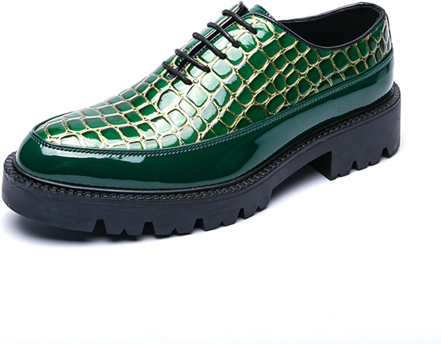 

Мужские кожаные ретро-оксфорды с тиснением под крокодила, на платформе, модные, удобные, на шнуровке, с массивным каблуком, нескользящие, классические деловые туфли Дерби для офиса, свадьбы и работы Nxnbhsl, зеленый